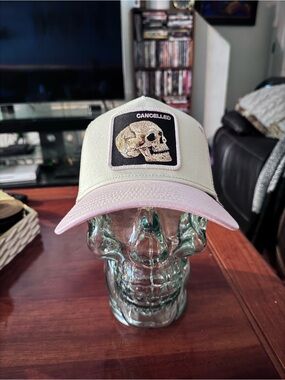 Goorin Bros. “The Cancelled Skull” Whisper. Cream and Pink Trucker Hat. NWT